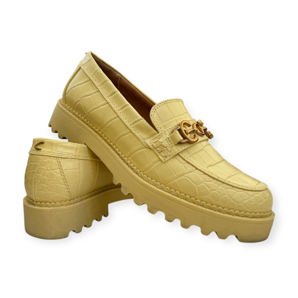 Circus NY Loafers Women's Size 6 Yellow Platform Gold Hardware Croc Print